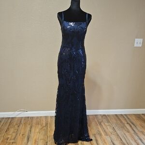 Elegant Navy Blue Sequin Dress